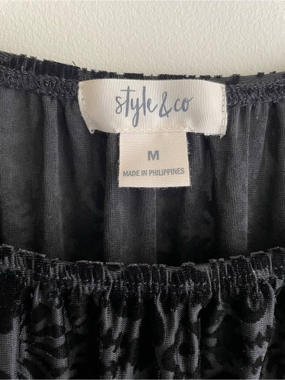 Style & Co. Black Velvet Burnout Whimsigoth Peasant Blouse Flowy Bell Sleeves - Picture 3 of 8